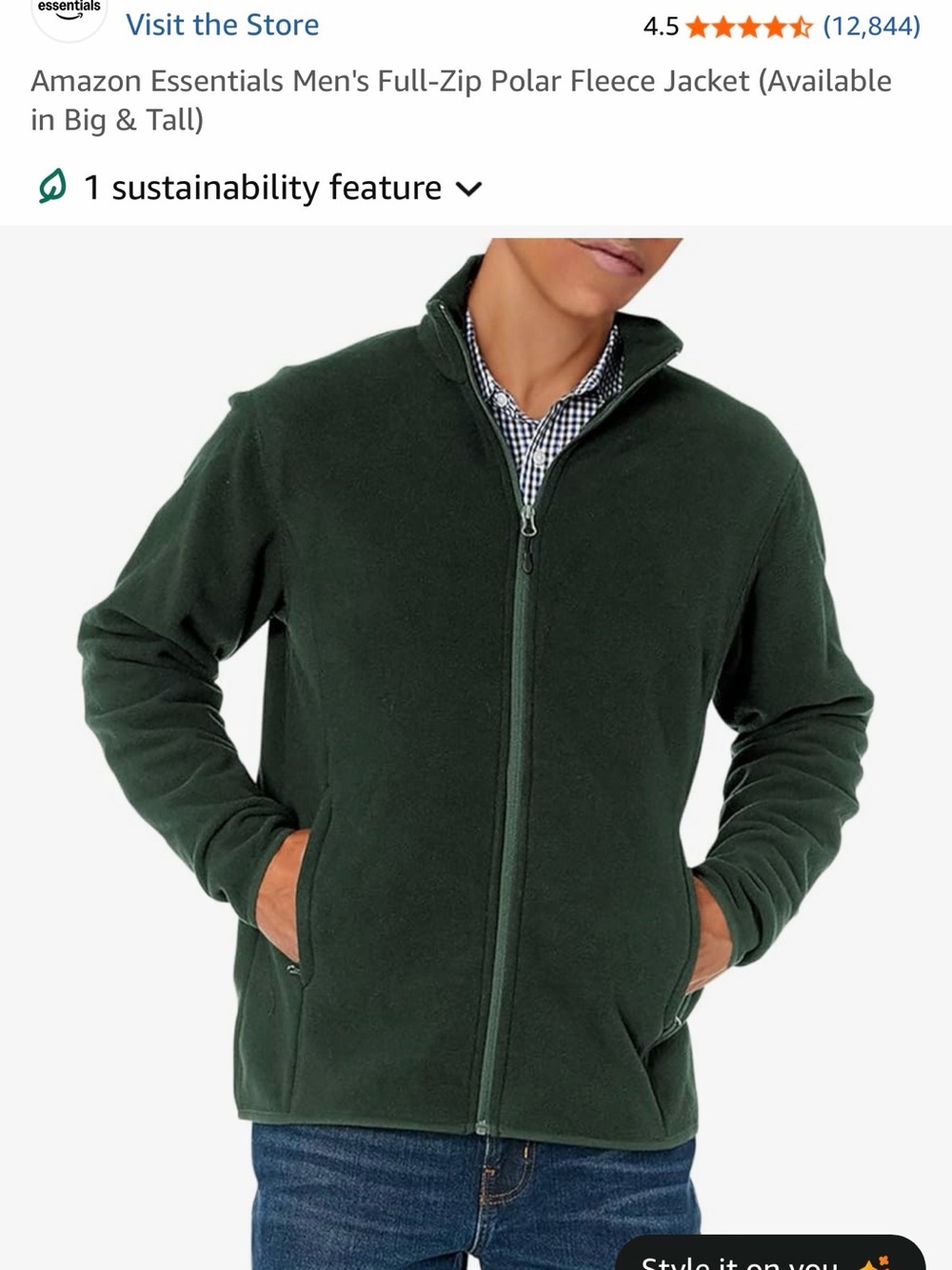 Amazon Essentials Forest Green Full-Zip Fleece Jacket - L